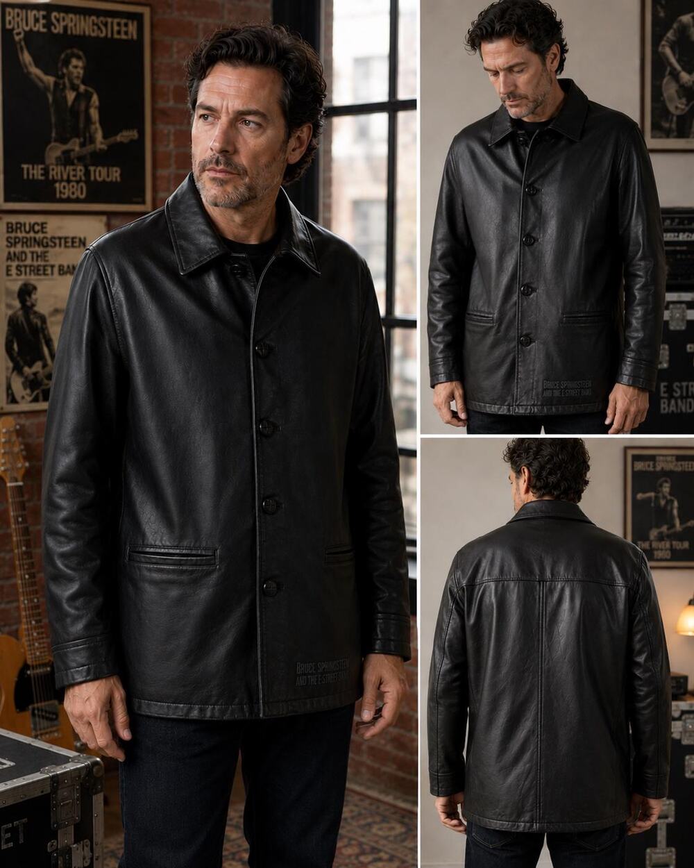 Vintage Bruce Springsteen E Street Band Black Leather Jacket XL Made in UK